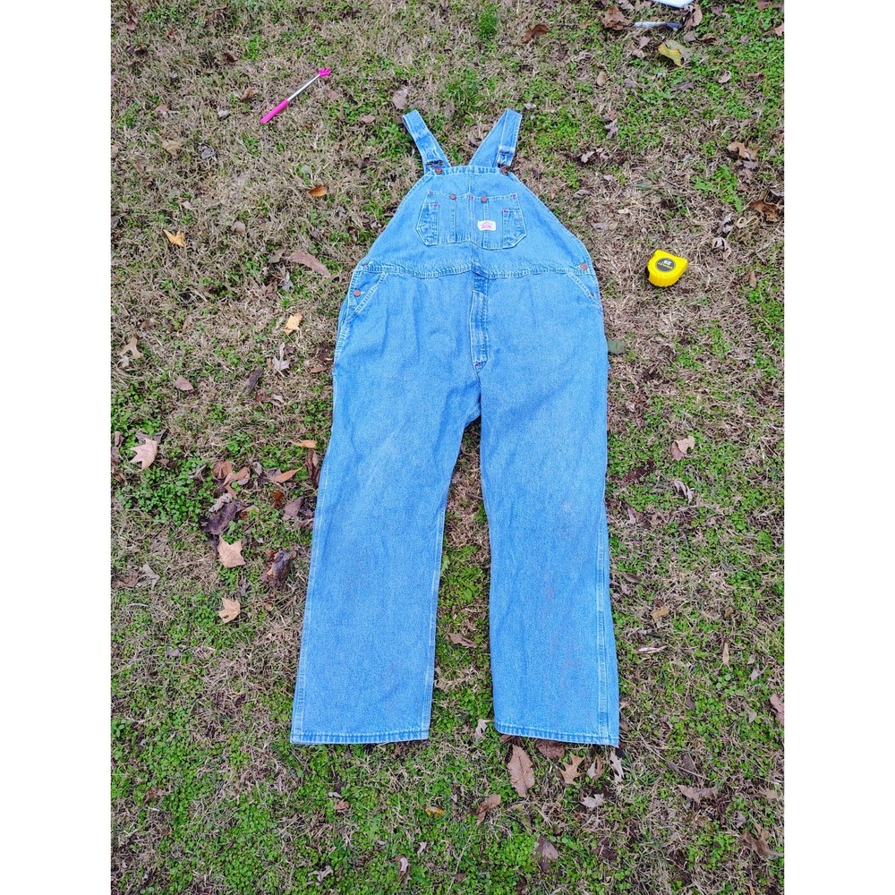 Vintage Round House Bib Overalls Mens Sz 48x29 Blue Carpenter Denim USA Made